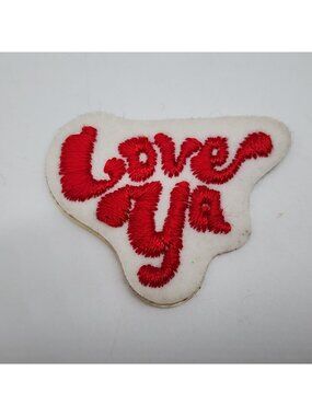 Love Ya Embroidered Patch Retro White & Red 1970s